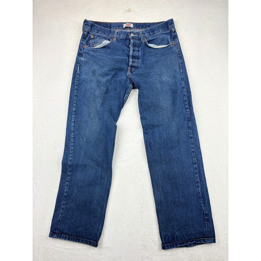 Vintage Levis 501 Mens 36x30 USA Made Indigo Blue Straight Leg Light Fade Denim